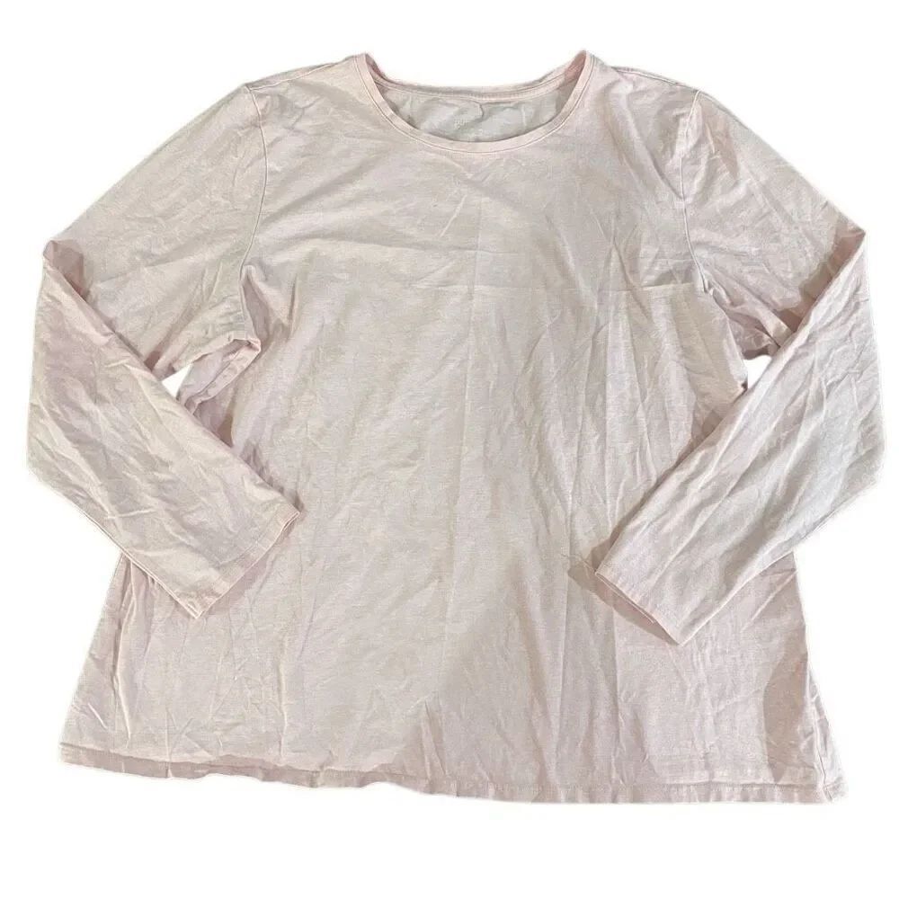 Pure Jill XL Pink Long Sleeve Blouse Stretch Cotton Capsule Wardrobe Essential